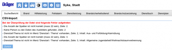 Fehlermeldung, wenn Dienstart/Thema nicht vorhanden Fehlermeldung, wenn Dienstart/Thema nicht vorhanden
